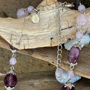 💜 Elegant Purple and Silver Beaded Necklace VTG
